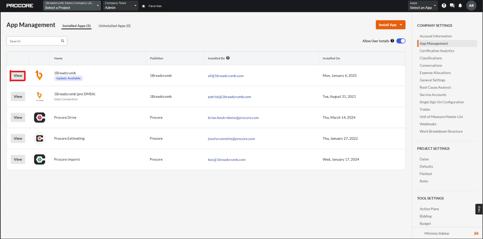 Version 2.3.0 Update Procore Integration (Manual Project sync)