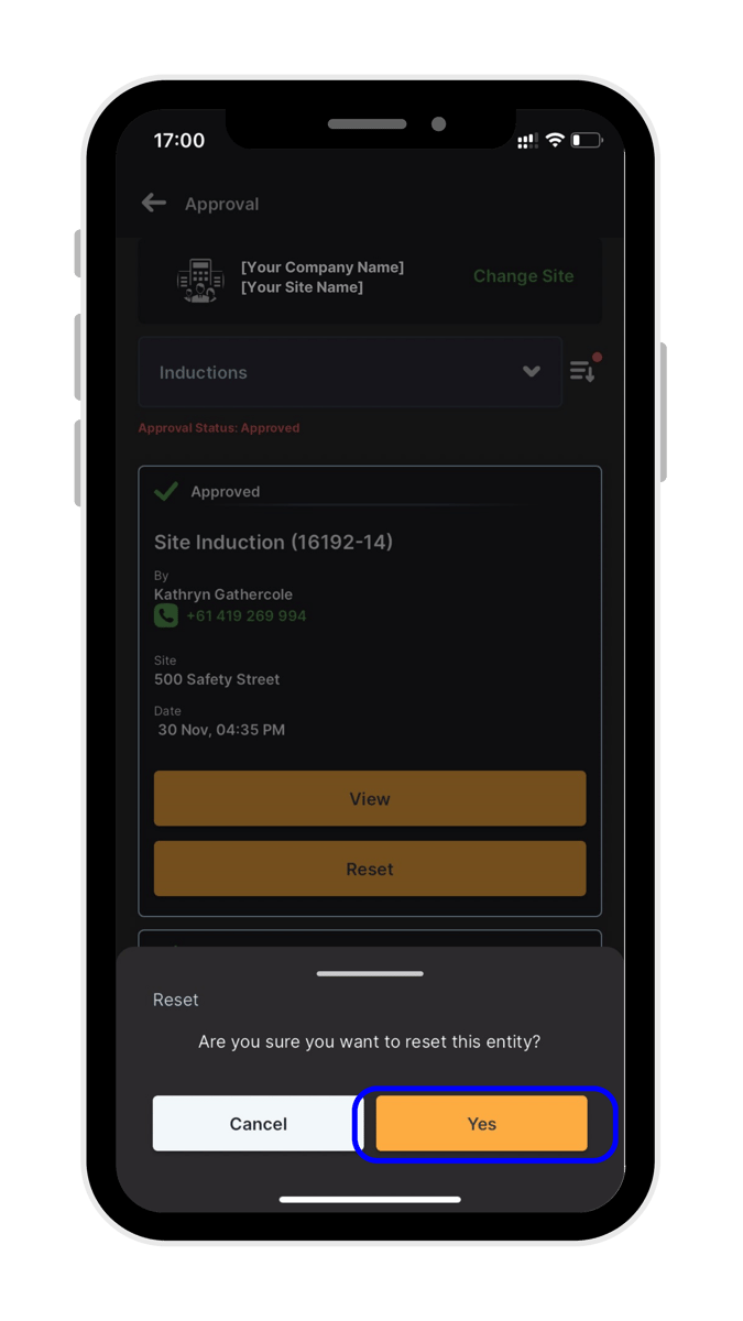 How to reset an 'Approved' Induction to 'Pending'
