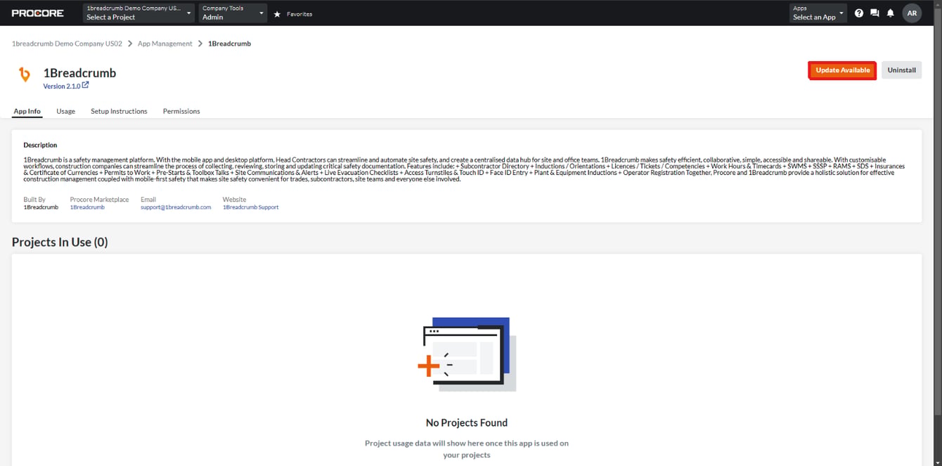Version 2.3.0 Update Procore Integration (Manual Project sync)