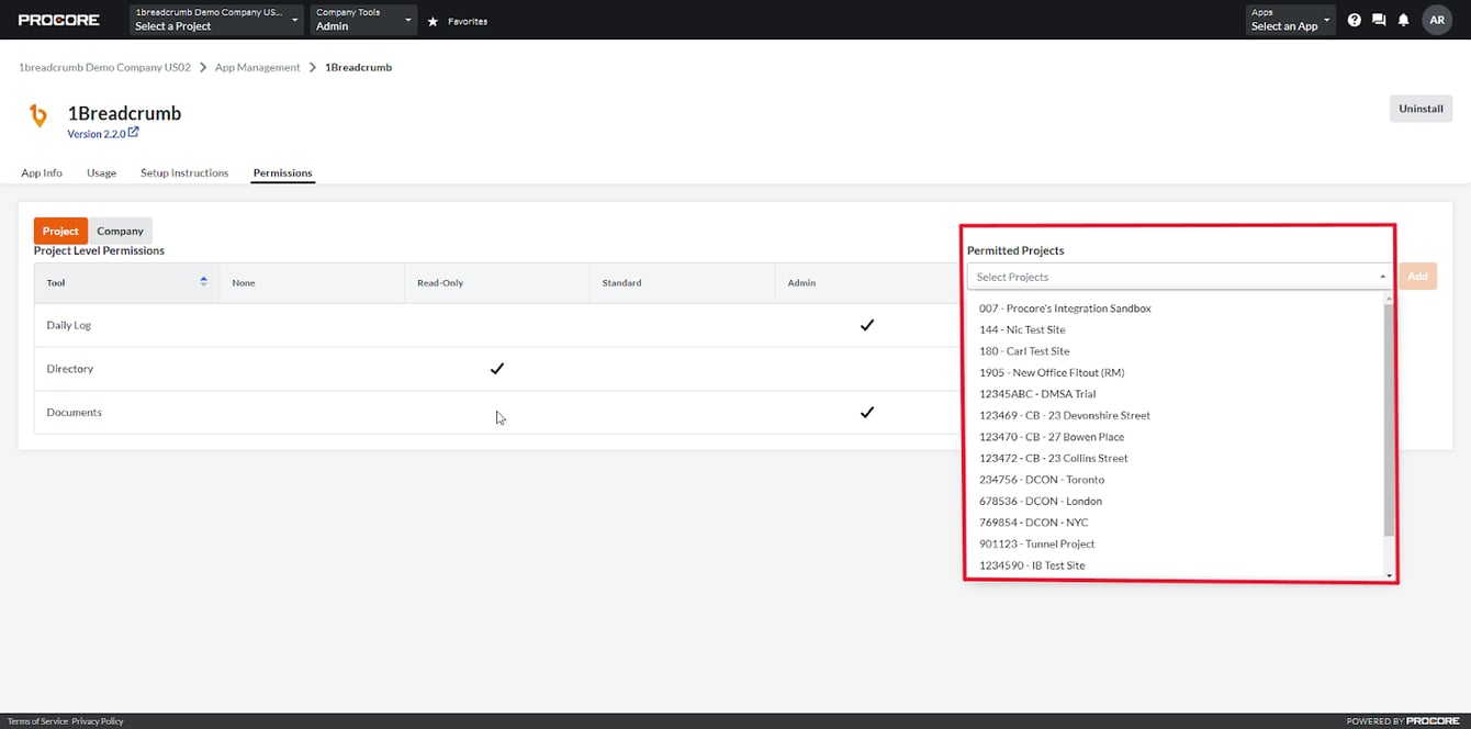 Version 2.3.0 Update Procore Integration (Manual Project sync)