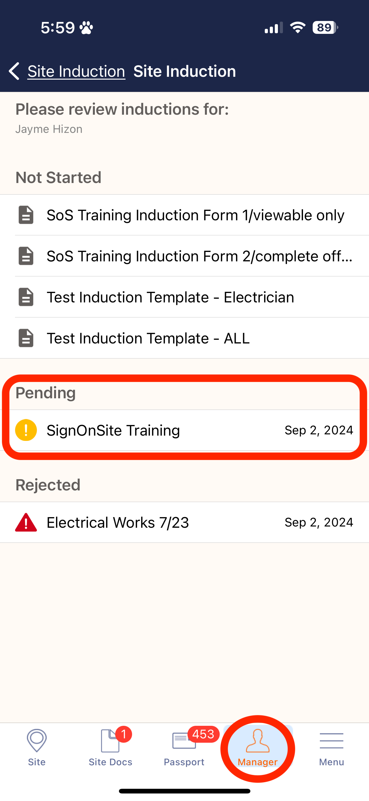 Reviewing Site Inductions (Site Manager's view via the Web Panel and ...