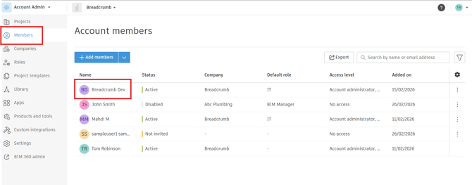 confirm breadcrumb dev account exists
